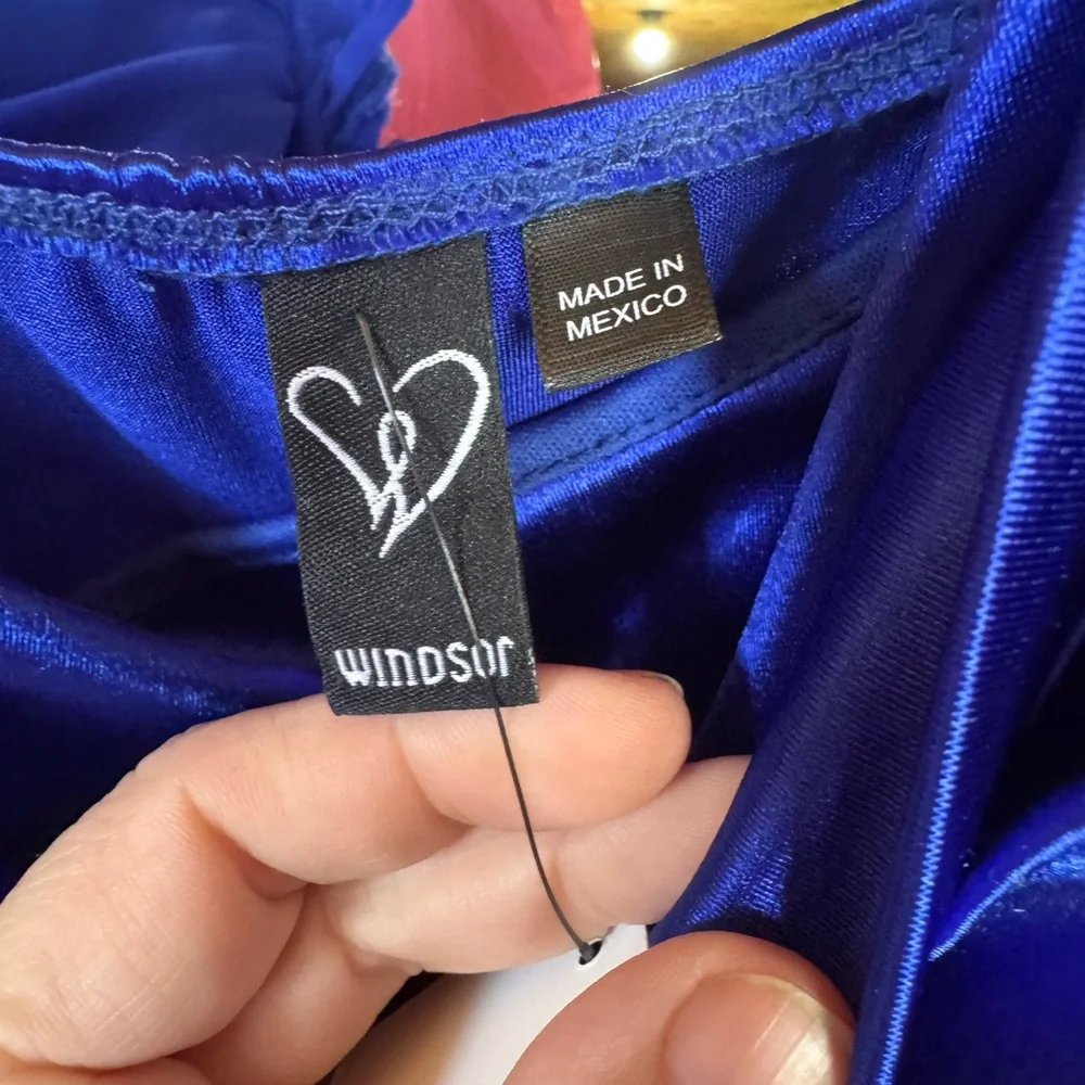 Windsor Royal Blue Satin Mini Dress - Picture 2 of 3